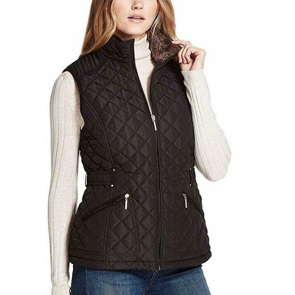 WEATHERPROOF Women Ultra Soft Cozy Lining Quilted Vest-- Black